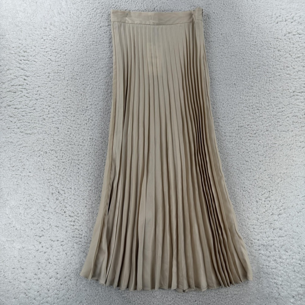 Zara Skirt Womens Small Beige Pleated Satin Maxi Lined 4387/071/712 NWT
